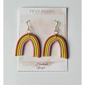 Handmade Polymer Clay Statement Earrings Stainless Steel Rainbow Design